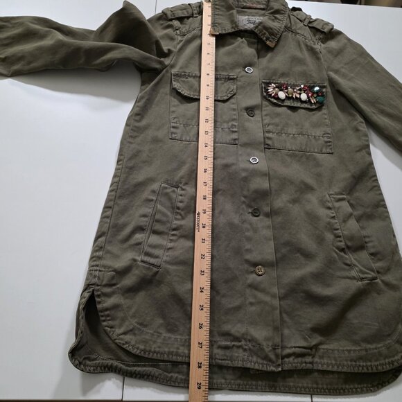 Zara Jacket Women XS Green Buttons Cotton LS Embellished Grunge Cottagecore Boho - Picture 6 of 16